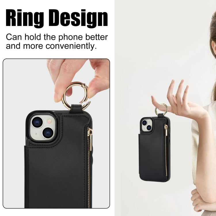 For iPhone 13 mini RFlD Anti-theft Double Buckle Ring Zipper Card Phone Case