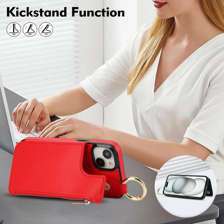 For iPhone 13 mini RFlD Anti-theft Double Buckle Ring Zipper Card Phone Case