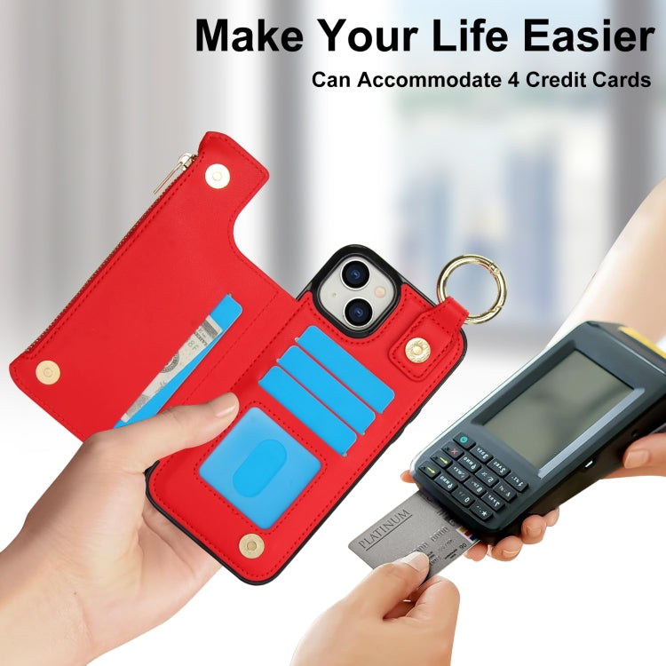 For iPhone 13 mini RFlD Anti-theft Double Buckle Ring Zipper Card Phone Case