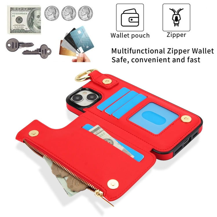 For iPhone 13 mini RFlD Anti-theft Double Buckle Ring Zipper Card Phone Case