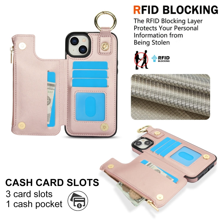 For iPhone 13 mini RFlD Anti-theft Double Buckle Ring Zipper Card Phone Case