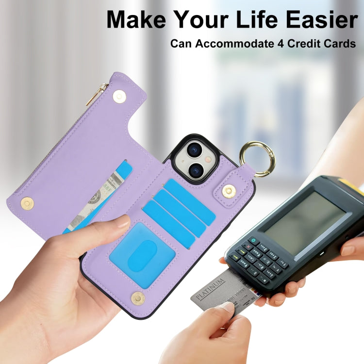 For iPhone 13 mini RFlD Anti-theft Double Buckle Ring Zipper Card Phone Case