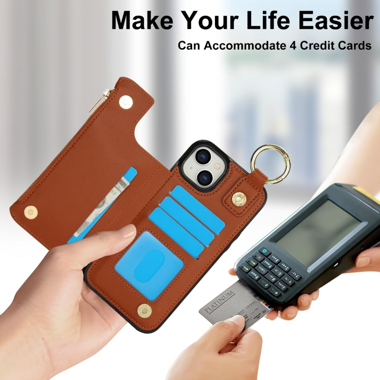 For iPhone 13 mini RFlD Anti-theft Double Buckle Ring Zipper Card Phone Case