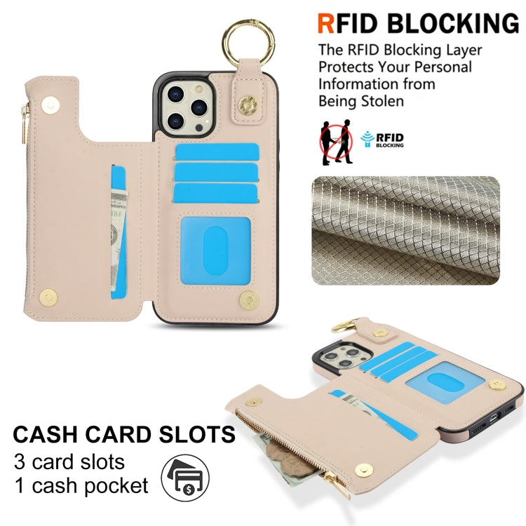 For iPhone 12 Pro RFlD Anti-theft Double Buckle Ring Zipper Card Phone Case