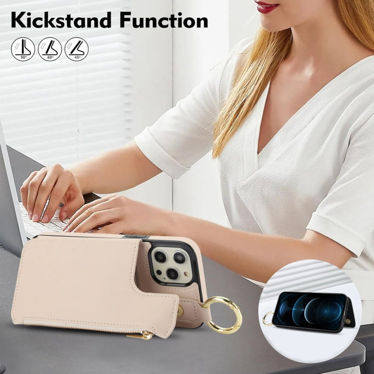 For iPhone 12 Pro RFlD Anti-theft Double Buckle Ring Zipper Card Phone Case