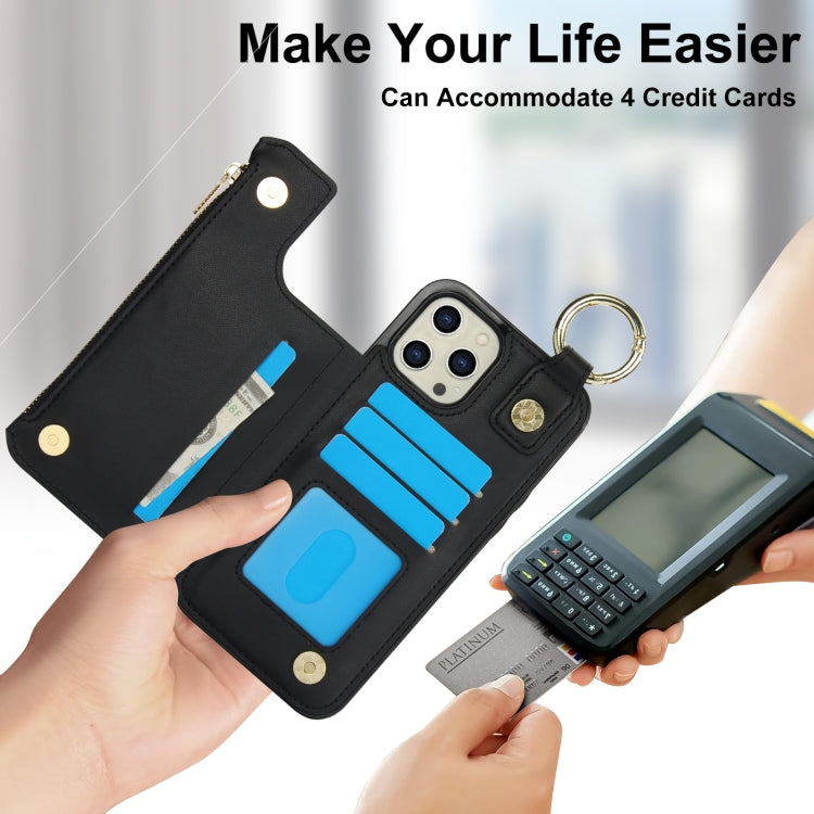 For iPhone 12 Pro RFlD Anti-theft Double Buckle Ring Zipper Card Phone Case