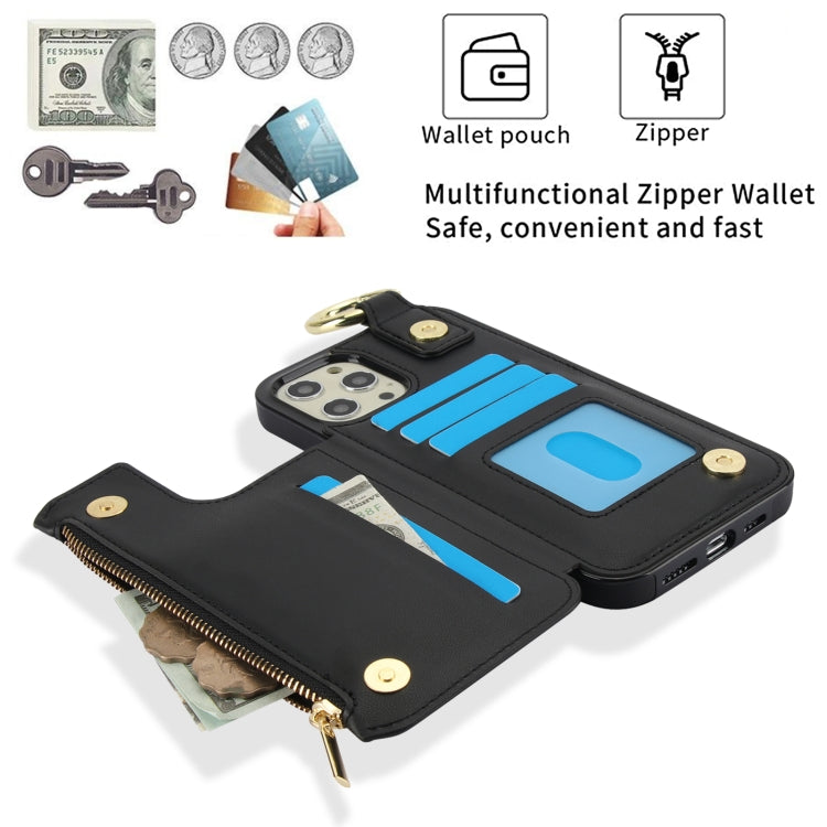 For iPhone 12 Pro RFlD Anti-theft Double Buckle Ring Zipper Card Phone Case