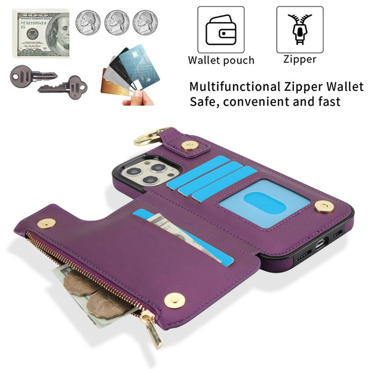 For iPhone 12 Pro RFlD Anti-theft Double Buckle Ring Zipper Card Phone Case