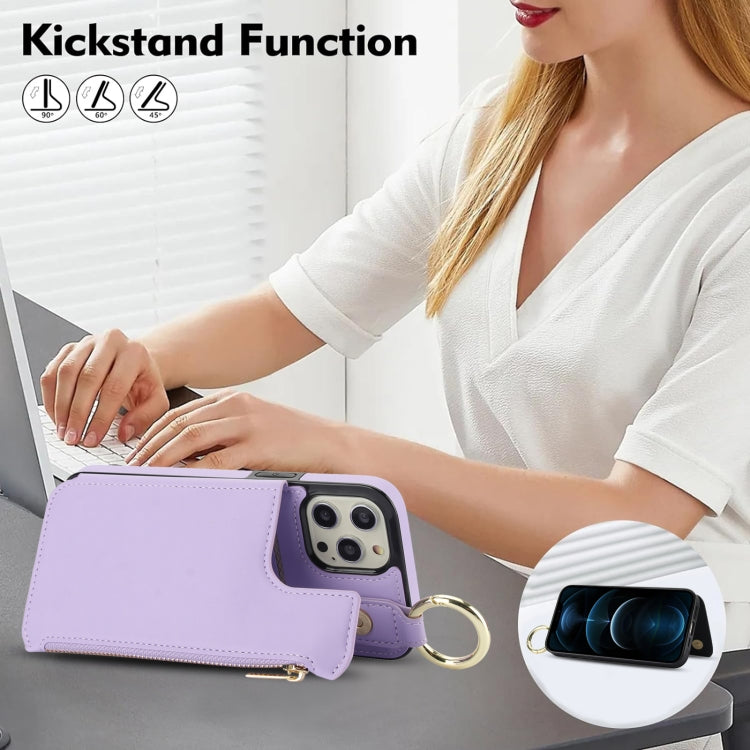 For iPhone 12 Pro RFlD Anti-theft Double Buckle Ring Zipper Card Phone Case