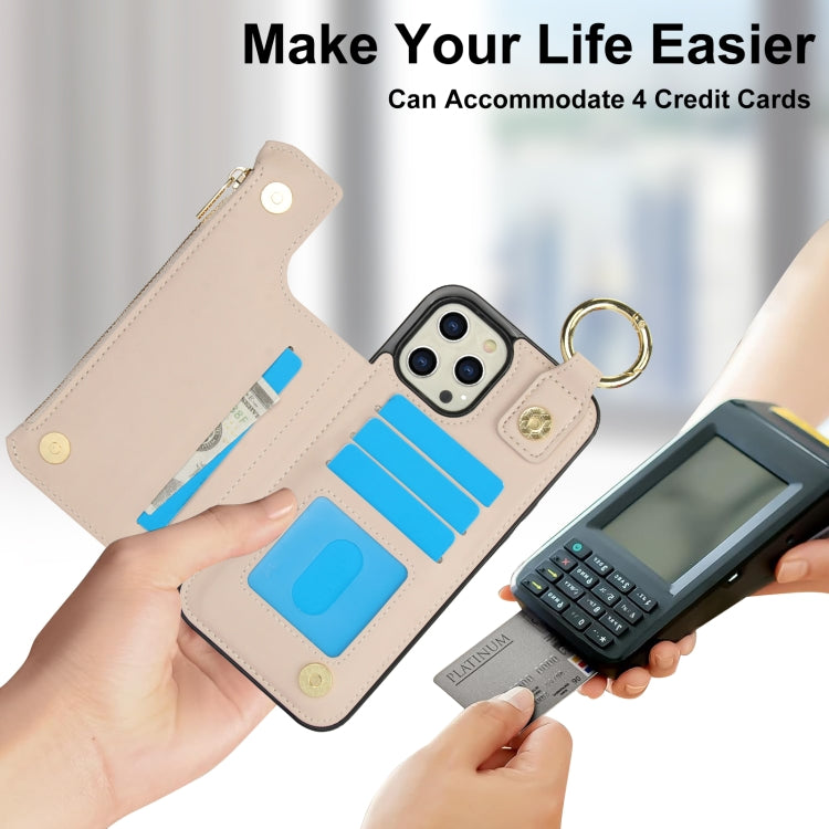 For iPhone 12 Pro Max RFlD Anti-theft Double Buckle Ring Zipper Card Phone Case