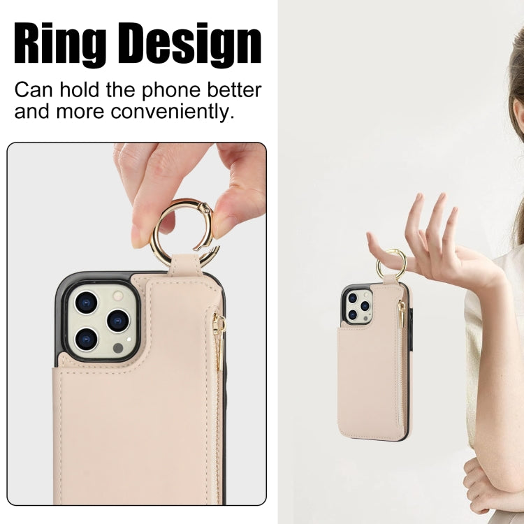 For iPhone 12 Pro Max RFlD Anti-theft Double Buckle Ring Zipper Card Phone Case