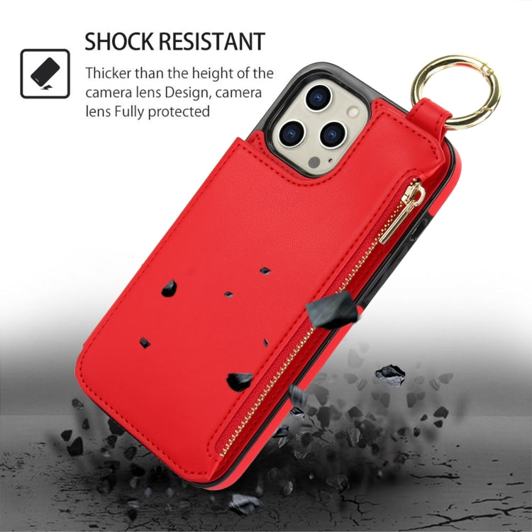For iPhone 12 Pro Max RFlD Anti-theft Double Buckle Ring Zipper Card Phone Case