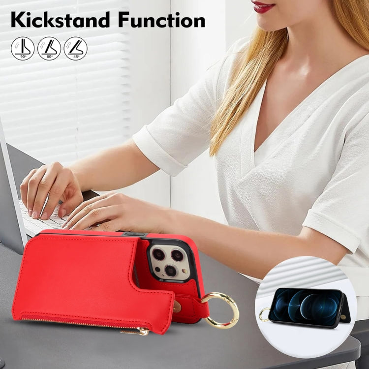 For iPhone 12 Pro Max RFlD Anti-theft Double Buckle Ring Zipper Card Phone Case