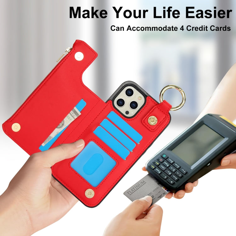 For iPhone 12 Pro Max RFlD Anti-theft Double Buckle Ring Zipper Card Phone Case
