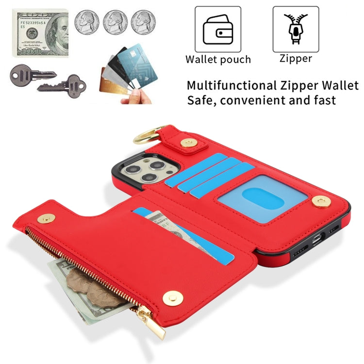 For iPhone 12 Pro Max RFlD Anti-theft Double Buckle Ring Zipper Card Phone Case