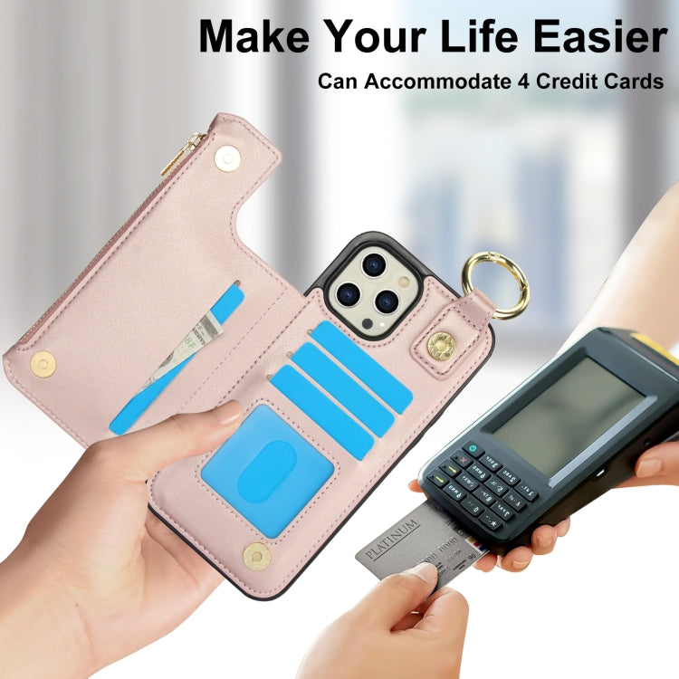 For iPhone 12 Pro Max RFlD Anti-theft Double Buckle Ring Zipper Card Phone Case