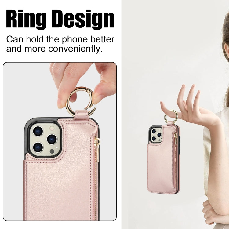 For iPhone 12 Pro Max RFlD Anti-theft Double Buckle Ring Zipper Card Phone Case
