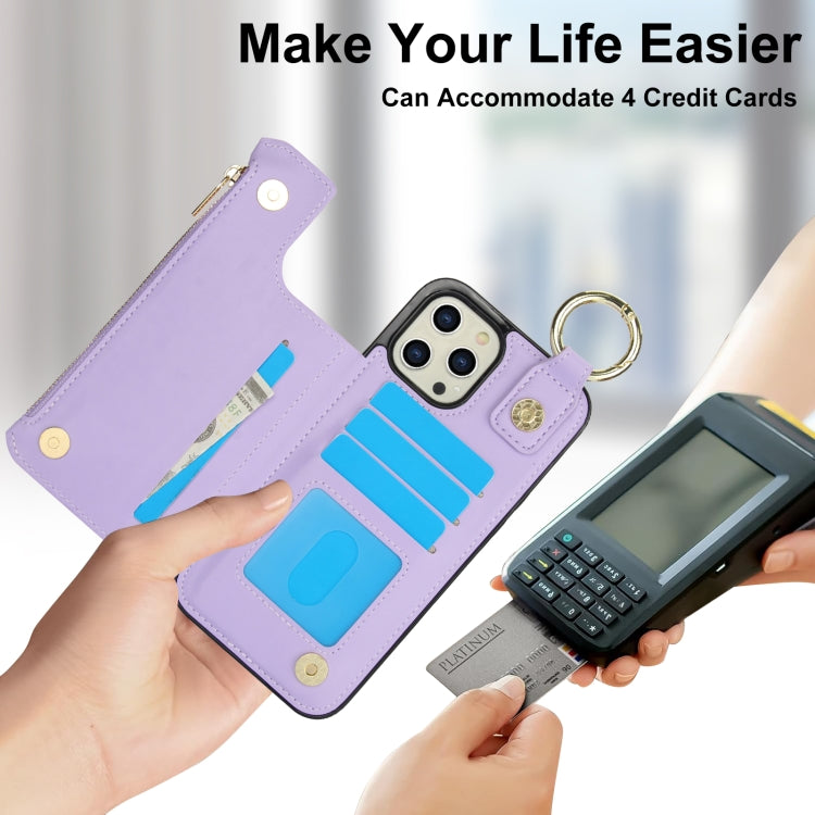 For iPhone 12 Pro Max RFlD Anti-theft Double Buckle Ring Zipper Card Phone Case