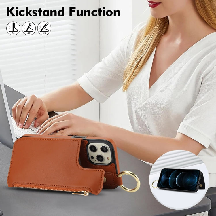 For iPhone 12 Pro Max RFlD Anti-theft Double Buckle Ring Zipper Card Phone Case