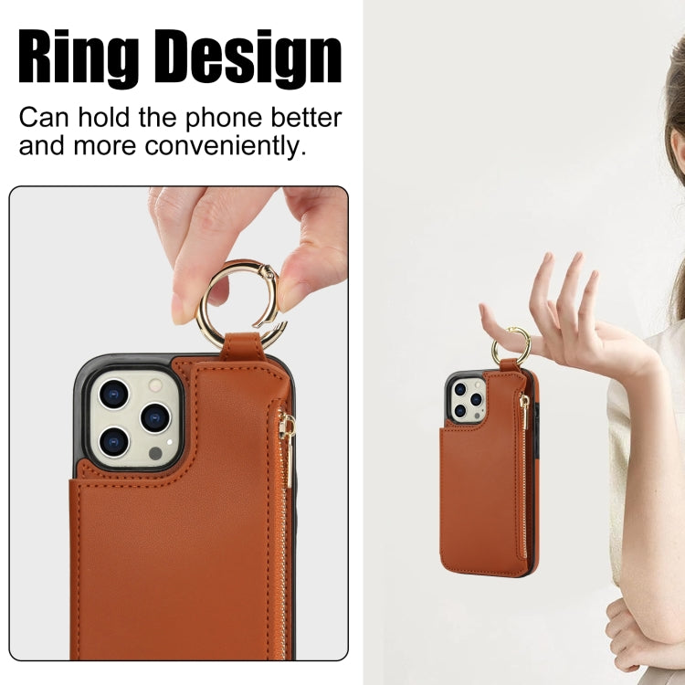For iPhone 12 Pro Max RFlD Anti-theft Double Buckle Ring Zipper Card Phone Case