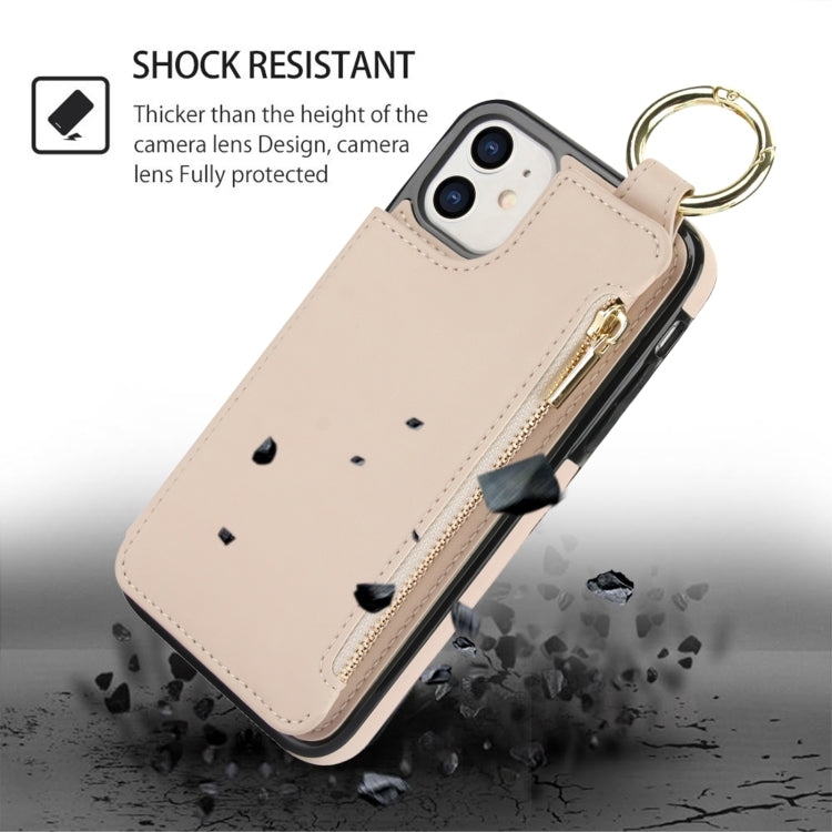 For iPhone 12 mini RFlD Anti-theft Double Buckle Ring Zipper Card Phone Case