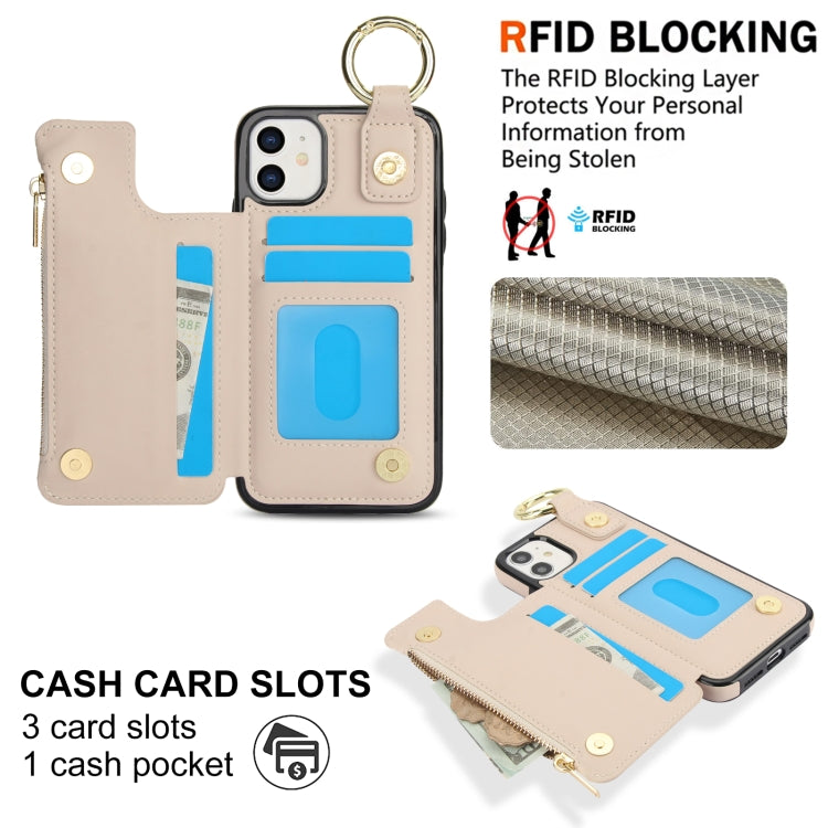 For iPhone 12 mini RFlD Anti-theft Double Buckle Ring Zipper Card Phone Case