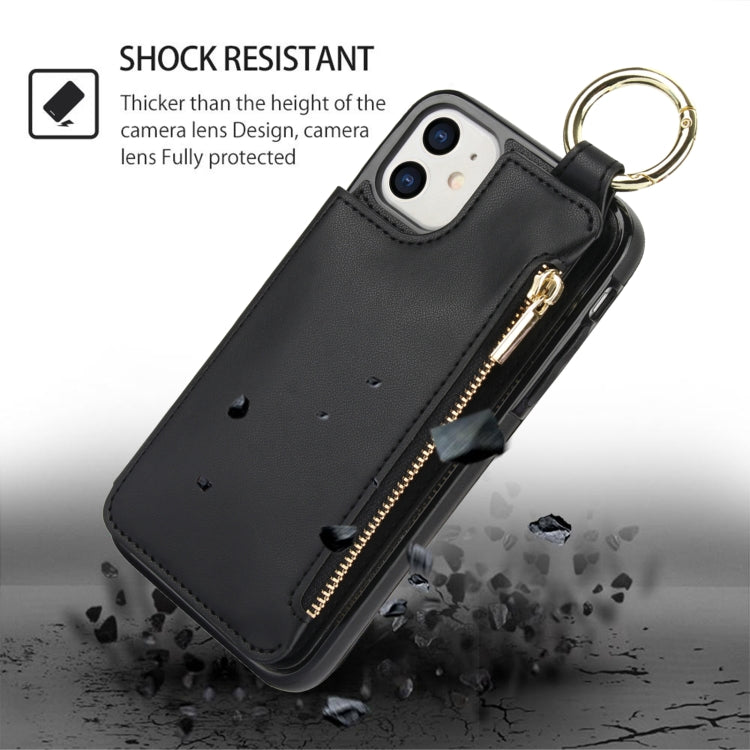 For iPhone 12 mini RFlD Anti-theft Double Buckle Ring Zipper Card Phone Case