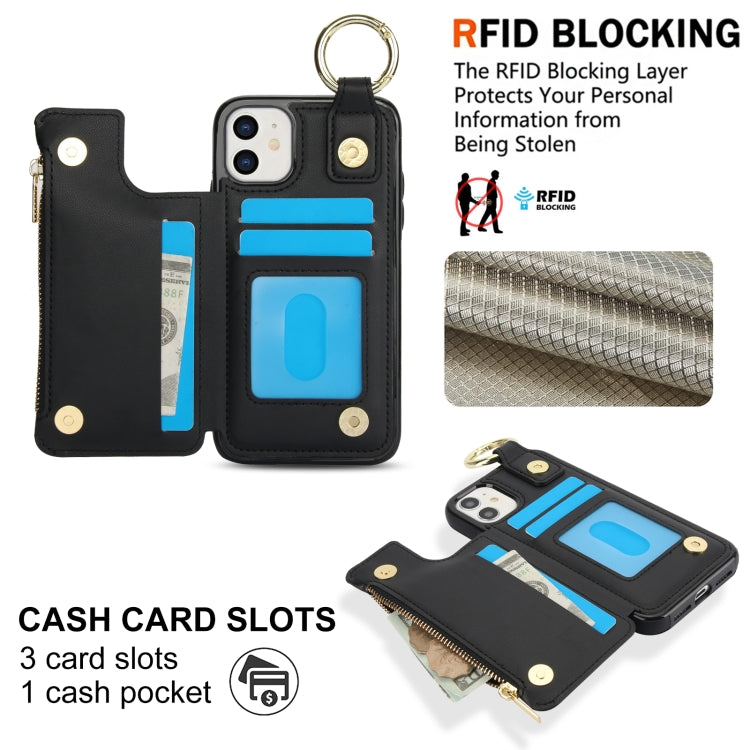 For iPhone 12 mini RFlD Anti-theft Double Buckle Ring Zipper Card Phone Case