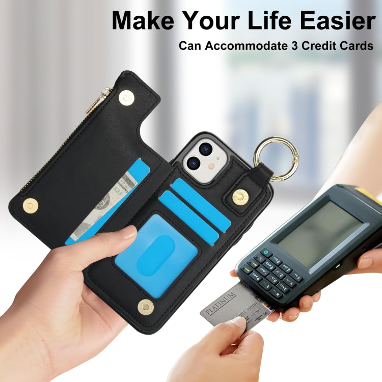 For iPhone 12 mini RFlD Anti-theft Double Buckle Ring Zipper Card Phone Case