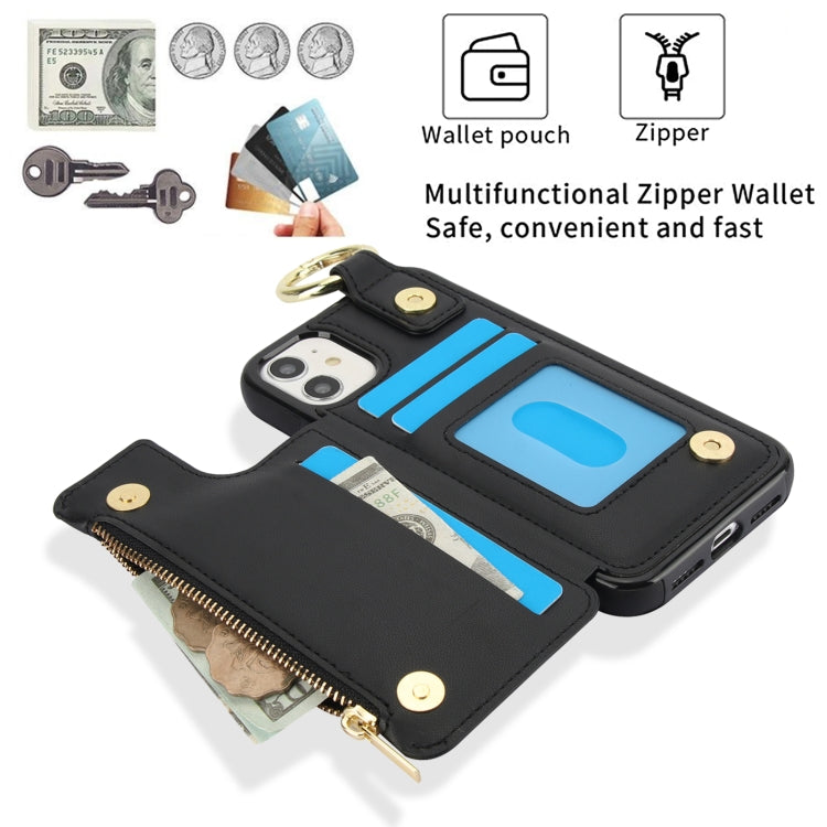 For iPhone 12 mini RFlD Anti-theft Double Buckle Ring Zipper Card Phone Case