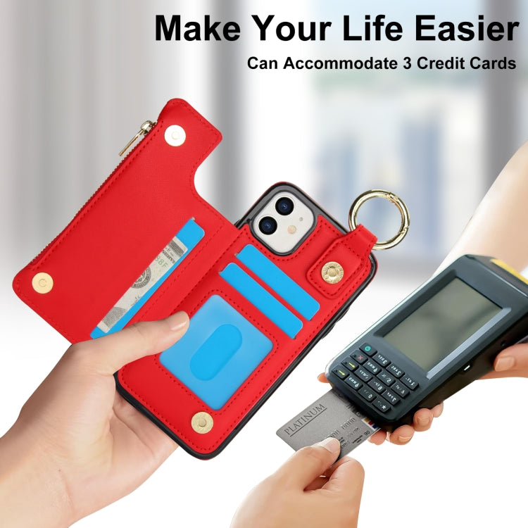 For iPhone 12 mini RFlD Anti-theft Double Buckle Ring Zipper Card Phone Case