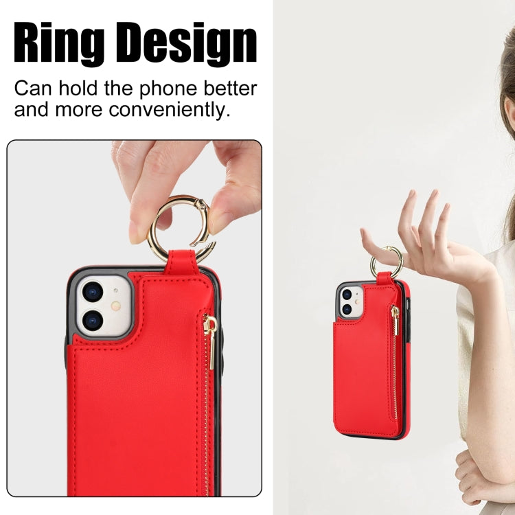 For iPhone 12 mini RFlD Anti-theft Double Buckle Ring Zipper Card Phone Case
