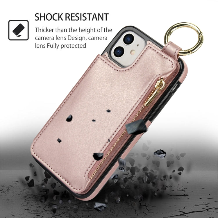 For iPhone 12 mini RFlD Anti-theft Double Buckle Ring Zipper Card Phone Case