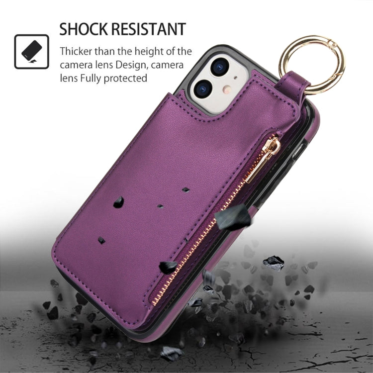 For iPhone 12 mini RFlD Anti-theft Double Buckle Ring Zipper Card Phone Case