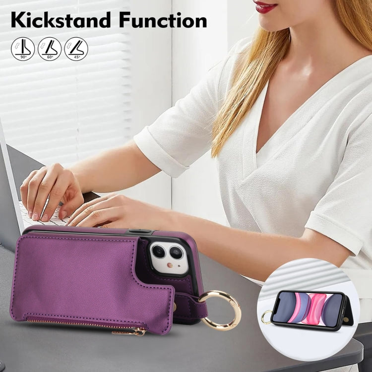 For iPhone 12 mini RFlD Anti-theft Double Buckle Ring Zipper Card Phone Case