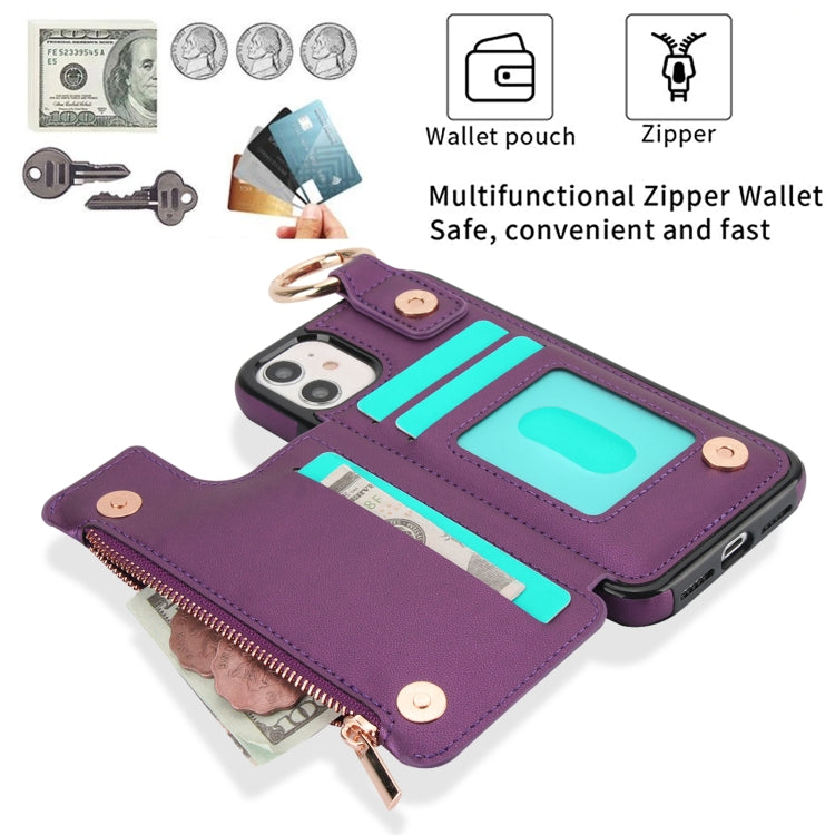For iPhone 12 mini RFlD Anti-theft Double Buckle Ring Zipper Card Phone Case