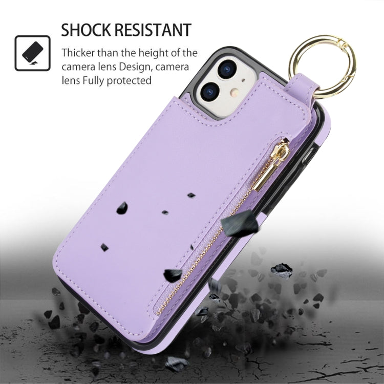 For iPhone 12 mini RFlD Anti-theft Double Buckle Ring Zipper Card Phone Case