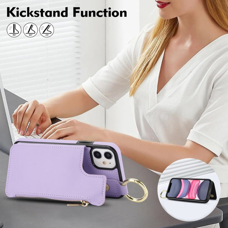 For iPhone 12 mini RFlD Anti-theft Double Buckle Ring Zipper Card Phone Case