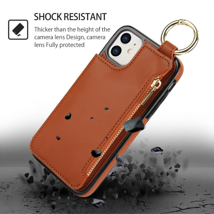 For iPhone 12 mini RFlD Anti-theft Double Buckle Ring Zipper Card Phone Case