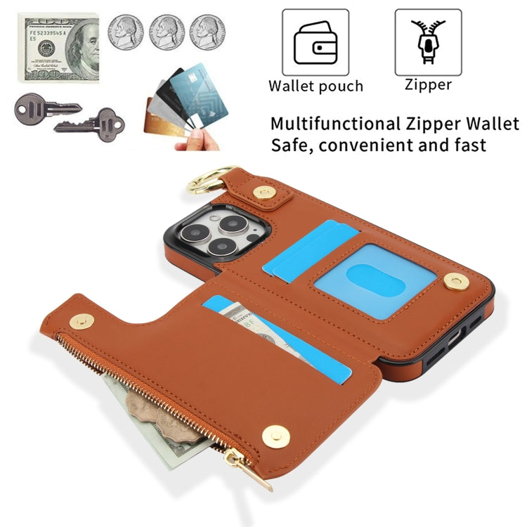 For iPhone 11 Pro Max RFlD Anti-theft Double Buckle Ring Zipper Card Phone Case