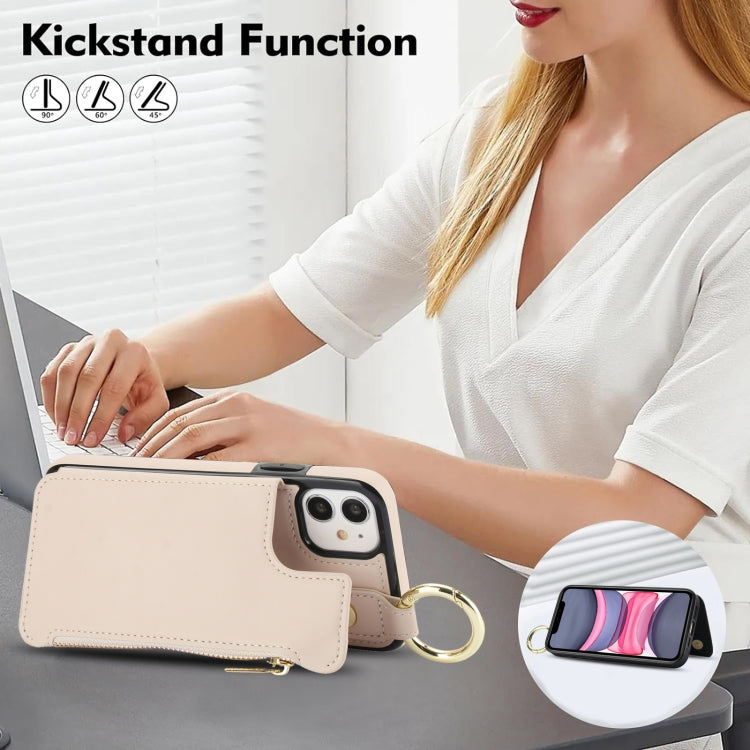 For iPhone 11 RFlD Anti-theft Double Buckle Ring Zipper Card Phone Case