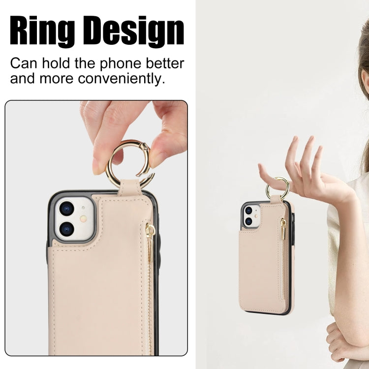 For iPhone 11 RFlD Anti-theft Double Buckle Ring Zipper Card Phone Case