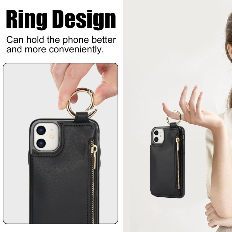 For iPhone 11 RFlD Anti-theft Double Buckle Ring Zipper Card Phone Case