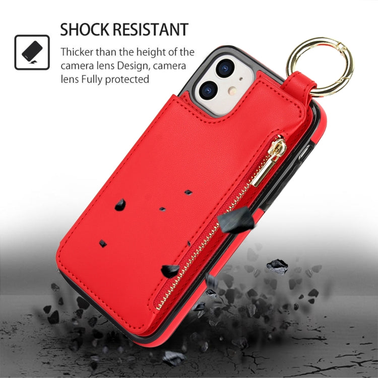 For iPhone 11 RFlD Anti-theft Double Buckle Ring Zipper Card Phone Case