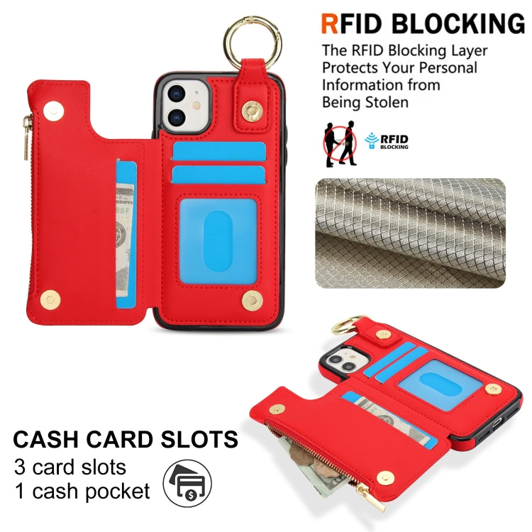 For iPhone 11 RFlD Anti-theft Double Buckle Ring Zipper Card Phone Case