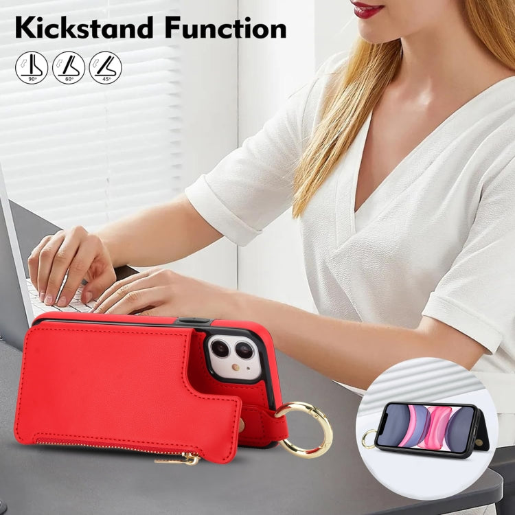 For iPhone 11 RFlD Anti-theft Double Buckle Ring Zipper Card Phone Case