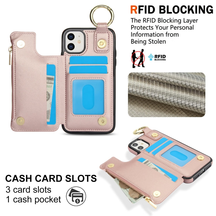 For iPhone 11 RFlD Anti-theft Double Buckle Ring Zipper Card Phone Case