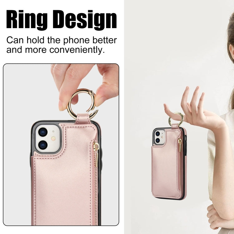 For iPhone 11 RFlD Anti-theft Double Buckle Ring Zipper Card Phone Case