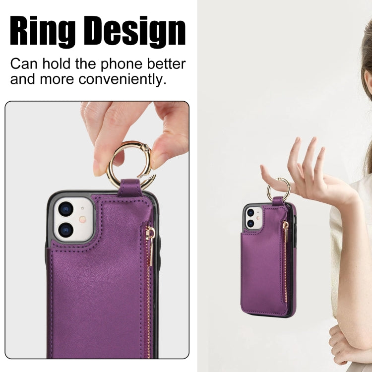 For iPhone 11 RFlD Anti-theft Double Buckle Ring Zipper Card Phone Case
