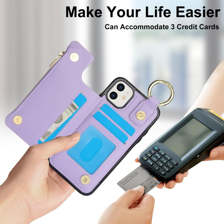 For iPhone 11 RFlD Anti-theft Double Buckle Ring Zipper Card Phone Case